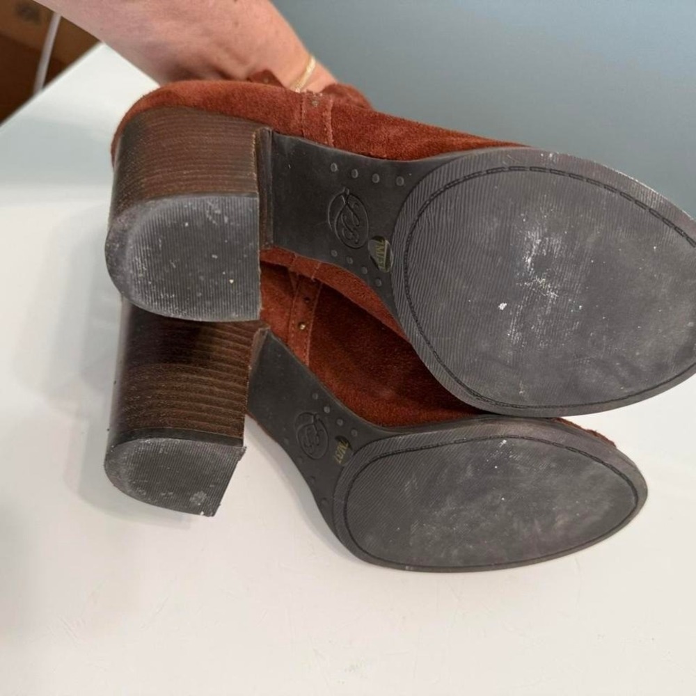 Lucky Brand‎ Rust Brown suede studded peep-toe ankle boots #boho - Picture 2 of 6